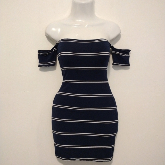 Olivaceous - Striped Off Shoulder Mini Dress - Picture 14 of 14